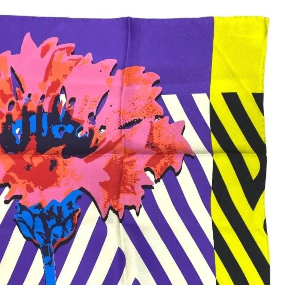 Christian Dior Small Accessories Scarf Large Size D-flower Pop Flower Logo Silk